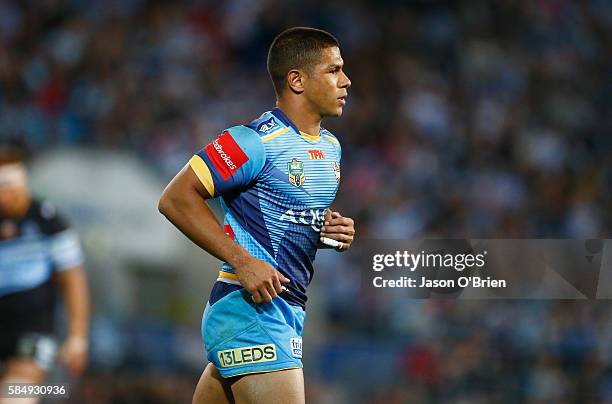 David Mead of the Titans is sin binned for 10 minutes for a professional foul during the round 21 NRL match between the Gold Coast Titans and the...