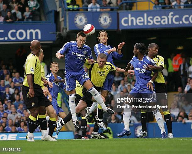 John Terry of Chelsea heads home his side's first goal during the Barclays Premiership match between Chelsea and Manchester City at Stamford Bridge...