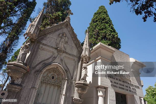 Individual tombs and family mausoleums, on 14th July 2016, at Prazeres Cemetery, Lisbon, Portugal. Prazeres Cemetery is the largest cemetery in...