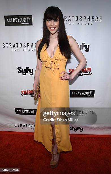 Model Claire Sinclair attends the premiere of Syfy's "Sharknado: The 4th Awakens" at the Stratosphere Casino Hotel on July 31, 2016 in Las Vegas,...