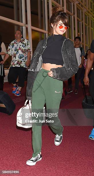 Selena Gomez is seen arriving at Haneda Airport on August 1, 2016 in Tokyo, Japan.