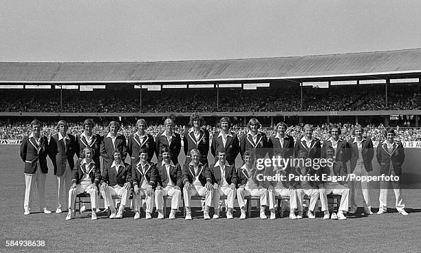 The combined Australia and England teams during the Centenary Test match between Australia and England at Melbourne, Australia, 13th March 1977. Back...