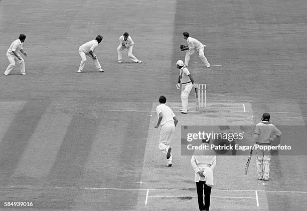 Javed Miandad of Pakistan is caught by John Emburey of England off Neil Foster for 4 in the second innings of the 4th Test match between England and...