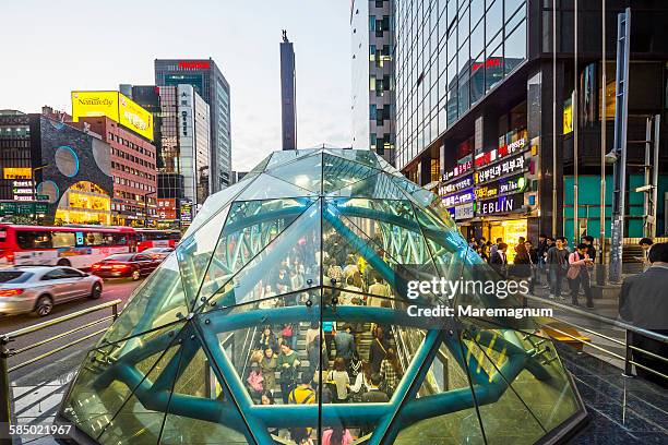 entrance of gangnam subway (underground) station - gangnam seoul stock pictures, royalty-free photos & images