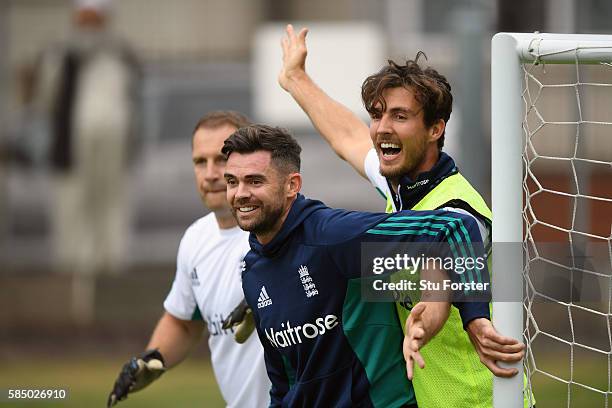 England bowler James Anderson and Steven Finn during England nets at Edgbaston on August 1, 2016 in Birmingham, England.