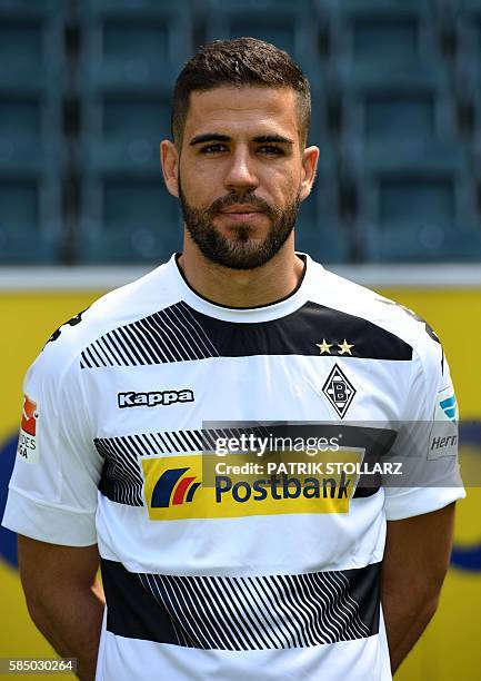 Moenchengladbach's Spanish defender Alvaro Dominguez poses during the team presentation of Borussia Moenchengladbach on August 1, 2016 in...