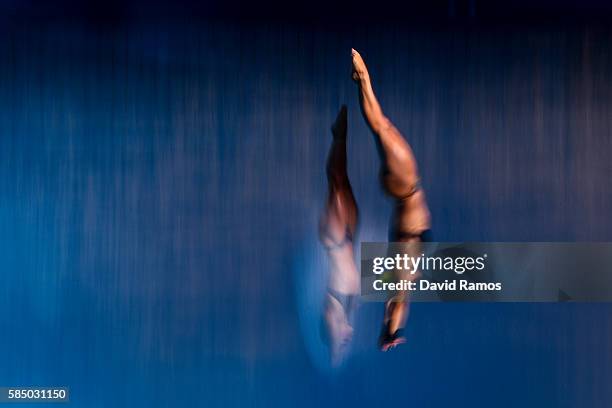 Giovanna Pedroso and Ingrid de Oliveira of Brazil practices on the Women's 10m Platform at the Maria Lenk Aquatics Centre in the Olympic Park on...