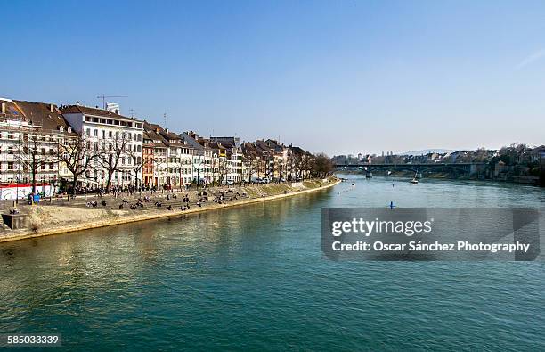 rhine river - skyline basel fotografías e imágenes de stock