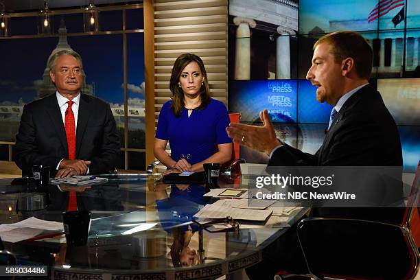 Pictured: ? Alex Castellanos, Republican Strategist, Hallie Jackson, NBC News Correspondent, and moderator Chuck Todd appear on "Meet the Press" in...