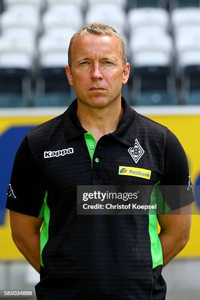 Assistant coach Frank Geideck of Moenchengladbach poses during the team presentation of Borussia Moenchengladbach at Borussia-Park on August 1, 2016...