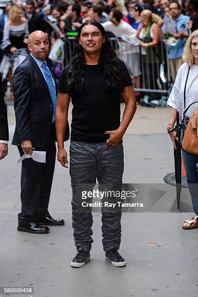 Actor Adam Beach leaves the "Good Morning America" taping at the ABC Times Square Studios on August 01, 2016 in New York City.
