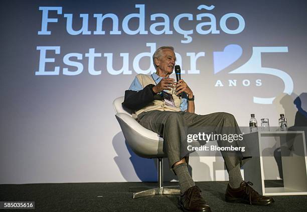 Brazilian billionaire Jorge Paulo Lemann, co-founder of Fundacao Estudar, speaks during an event for the nonprofit organization's 25th Anniversary in...