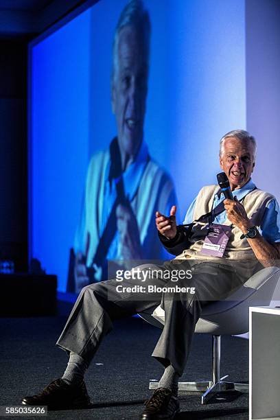 Brazilian billionaire Jorge Paulo Lemann, co-founder of Fundacao Estudar, speaks during an event for the nonprofit organization's 25th Anniversary in...