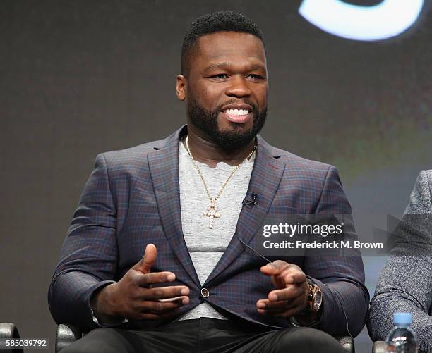 Executive producer/actor Kurtis "50 Cent" Jackson speaks onstage during the 'Power' panel discussion at the Starz portion of the 2016 Television...