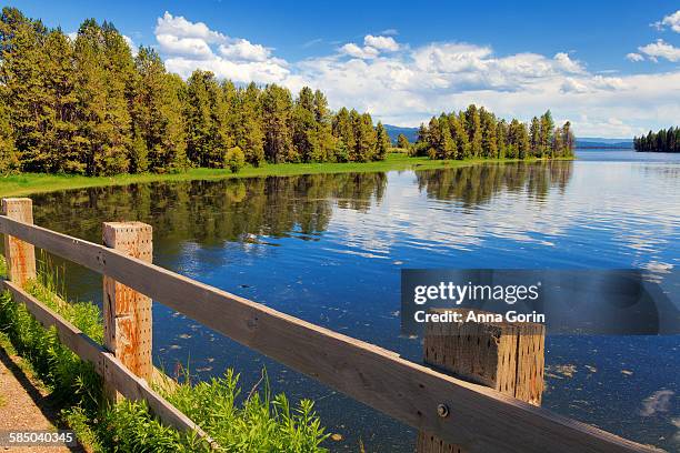 cascade lake in summer with wood bridge, idaho - tamarack stock pictures, royalty-free photos & images