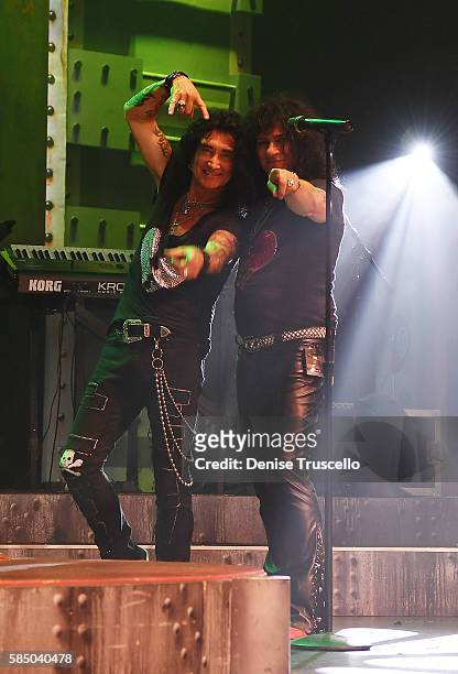 Robin McAuley and Paul Shortino perform during "Raiding The Rock Vault's" closing night at the Tropicana Las Vegas on July 31, 2016 in Las Vegas,...