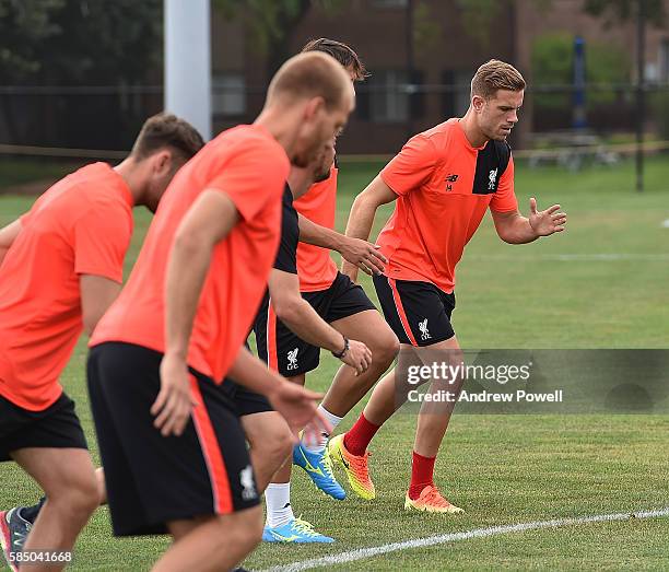 Jordan Henderson of Liverpool during a training session at St Louis University on August 1, 2016 in St Louis, Missouri.