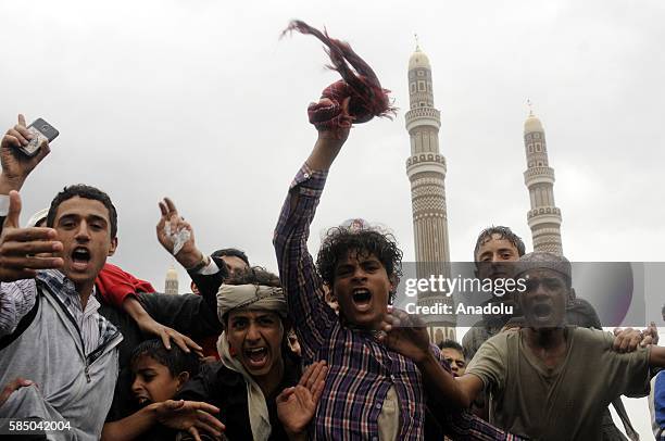 People gather to support the "supreme council" which was established for state affairs by Houthi and former President Ali Abdullah Saleh's party...