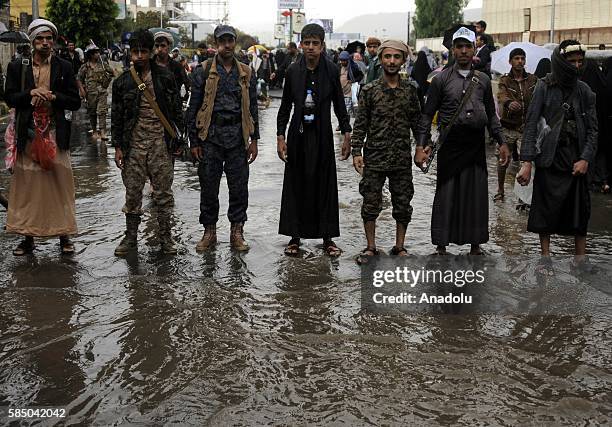 People gather to support the "supreme council" which was established for state affairs by Houthi and former President Ali Abdullah Saleh's party...