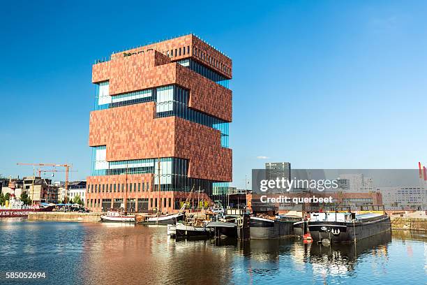 museum aan de stroom (mas) in antwerp - scheldt river stock pictures, royalty-free photos & images