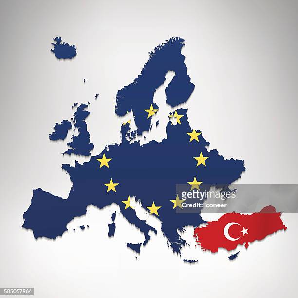 europa und türkei flagge karte grauraum hintergrund - europaflagge stock-grafiken, -clipart, -cartoons und -symbole