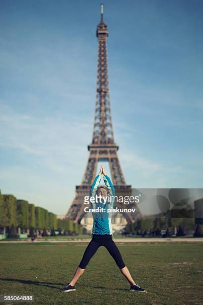 young woman doing workout - paris sport stock pictures, royalty-free photos & images