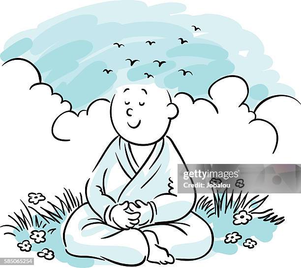 head in clouds meditation zen - monk religious occupation stock illustrations