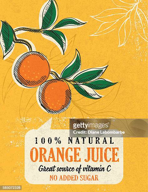 ilustrações, clipart, desenhos animados e ícones de pôster de suco de laranja de estilo vintage - suco de laranja