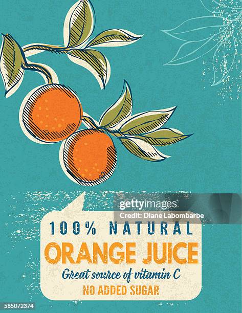 stockillustraties, clipart, cartoons en iconen met vintage style advertising orange juice poster - reclamebord commercieel bord