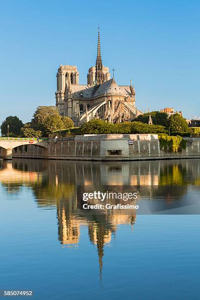 kathedrale von notre dame paris frankreich am morgen - kathedrale-von-notre-dame stock-fotos und bilder