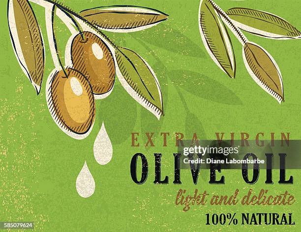 vintage-stil olivenöl poster - olive tree stock-grafiken, -clipart, -cartoons und -symbole