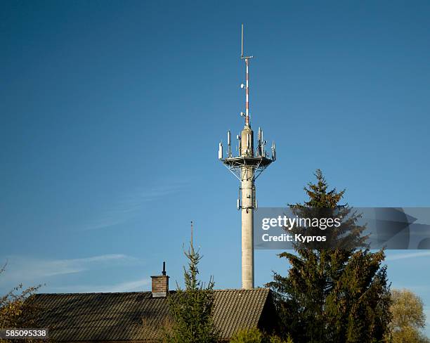 europe, germany, bavaria, view of bad aibling communications tower (about 1-km from the local spy base. the bad aibling station (abbreviated bas, also known as field station 81, 18th united states army security agency field station, pseudonym hortensie ii - the bad aibling station stock pictures, royalty-free photos & images