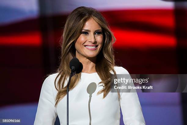 Melania Trump, wife of Republican presidential nominee Donald Trump, arrives to speak on the first day of the Republican National Convention on July...