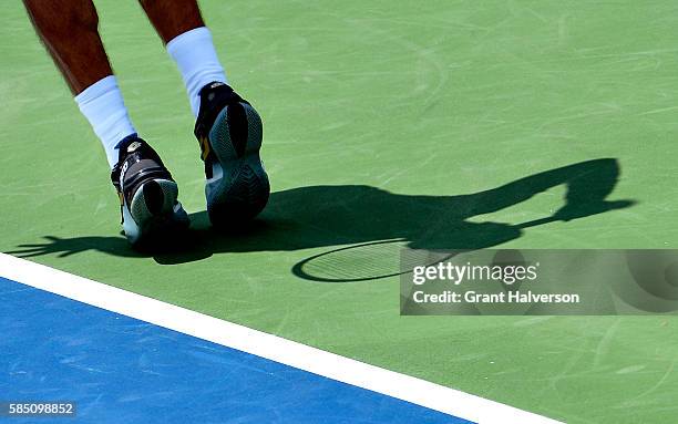 Tim Smyczek of the United States serves to Thiago Montiero of Brazil during the BB&T Atlanta Open at Atlantic Station on August 1, 2016 in Atlanta,...