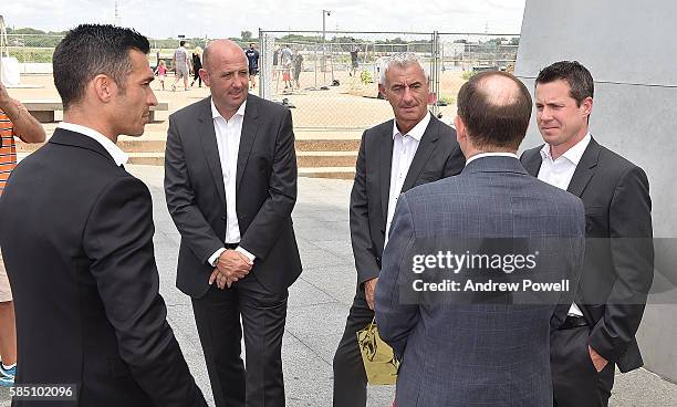 Mayor of St Louis Francis G. Slay talks with Billy Hogan Chief Commercial Officer of Liverpool and ambassadors of Liverpool Gary Mcallister, Ian Rush...
