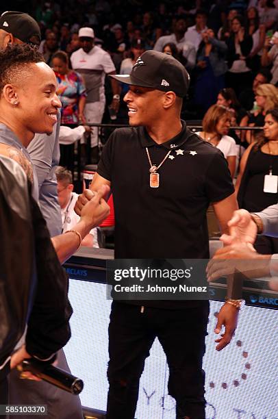 Rotimi and T.I. Attend the 2016 Roc Nation Summer Classic Charity Basketball Tournament at Barclays Center of Brooklyn on July 21, 2016 in New York...