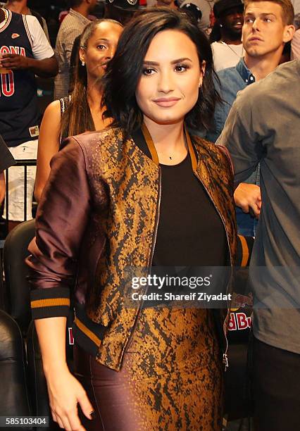 Demi Lovato attends 2016 Roc Nation Summer Classic Charity Basketball Tournament at Barclays Center of Brooklyn on July 21, 2016 in New York City.