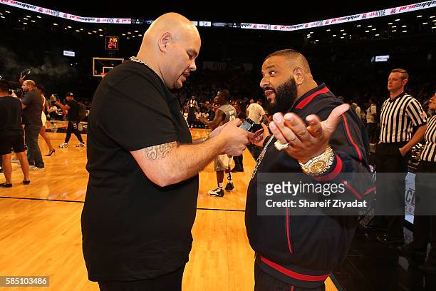 Fat Joe and Dj Khaled attend 2016 Roc Nation Summer Classic Charity Basketball Tournament at Barclays Center of Brooklyn on July 21, 2016 in New York...
