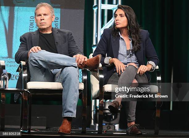 Executive director of The Innocence Project of Texas Michael Ware and director Deborah S. Esquenazi speak onstage at the 'Investigation Discovery -...