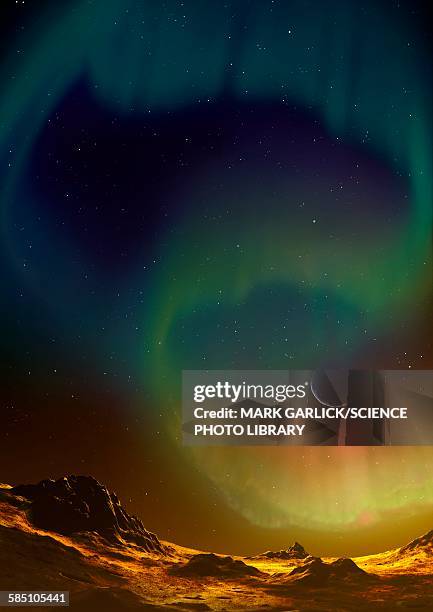 aurora on planet kepler 438b - aurora borealis stock illustrations