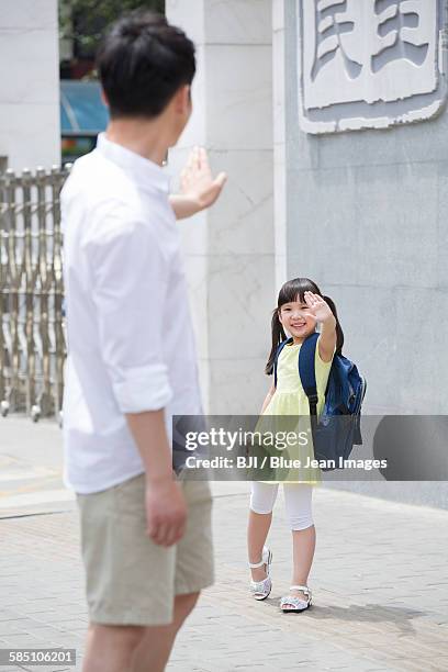 father sending daughter to school - first day of summer stock pictures, royalty-free photos & images