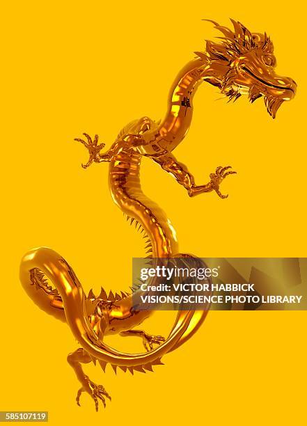 ilustrações, clipart, desenhos animados e ícones de dragon on yellow background, illustration - dragão