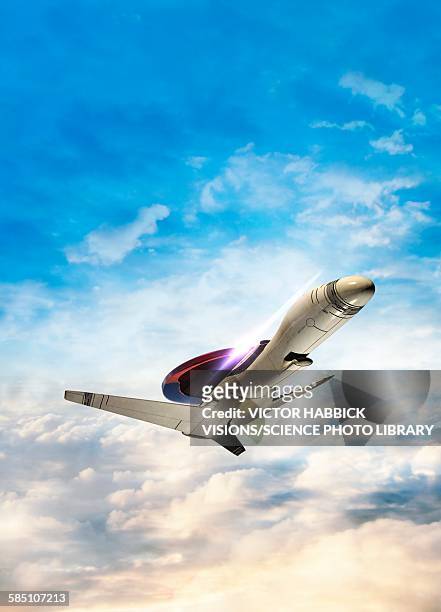 aircraft flying in the sky, illustration - space shuttle stock illustrations