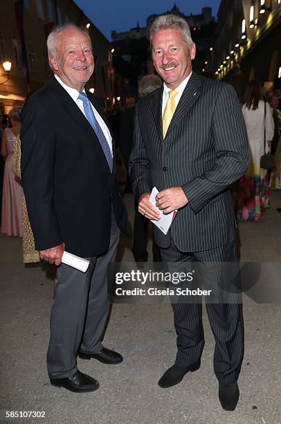 Bernd Tewaag and Charly Reichenwallner during the premiere of the opera 'Manon Lescaut' on August 1, 2016 in Salzburg, Austria.