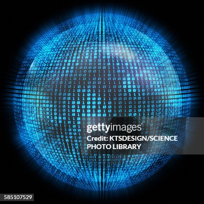 Binary code on a sphere, illustration Binary code on a sphere, illustration