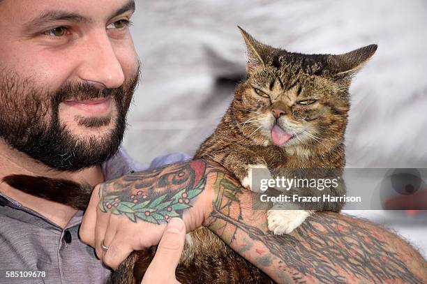 Owner Mike Bridavsky and Lil BUB attends= the EuropaCorp's "Nine Lives" premiere at TCL Chinese Theatre on August 1, 2016 in Hollywood, California.