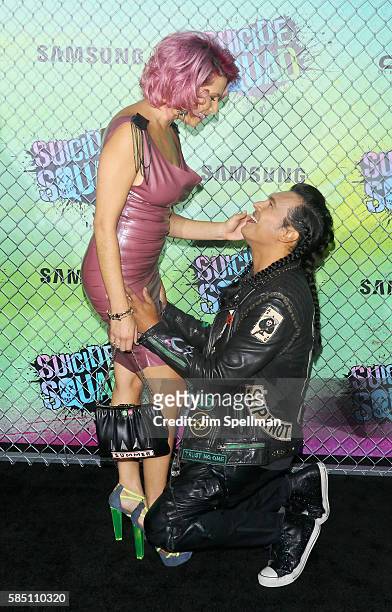 Actor Adam Beach and Leah Gibson attend the "Suicide Squad" world premiere at The Beacon Theatre on August 1, 2016 in New York City.