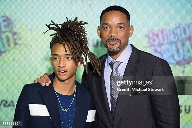 Actors Jaden Smith and Will Smith attend the "Suicide Squad" world premiere at The Beacon Theatre on August 1, 2016 in New York City.