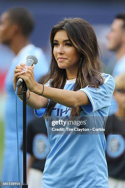 July 30: Madison Beer, a well-known recording artist sings the National Anthem before the NYCFC Vs Colorado Rapids regular season MLS game at Yankee...