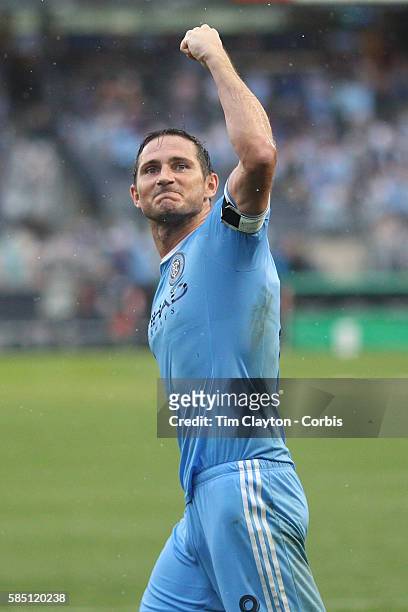 July 30: Frank Lampard of New York City FC celebrates after completing his hat trick from the penalty spot during his sides 5-1 win during the NYCFC...